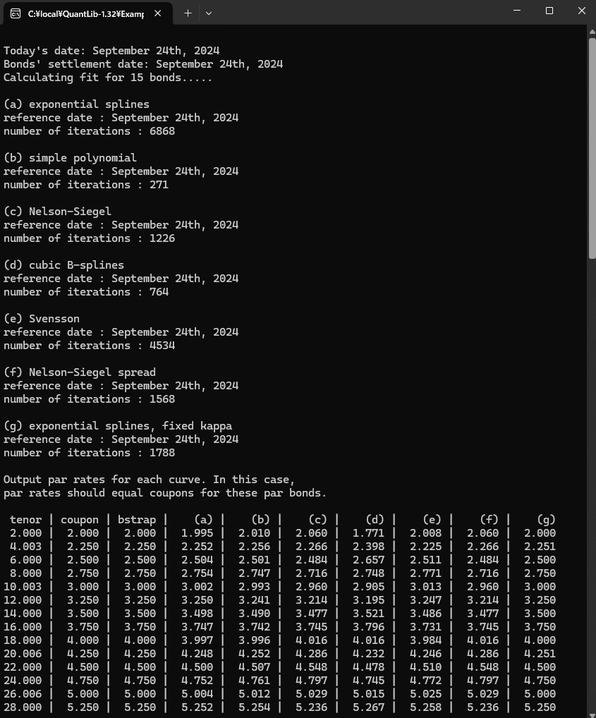 FittedBondCurve project  console output 1