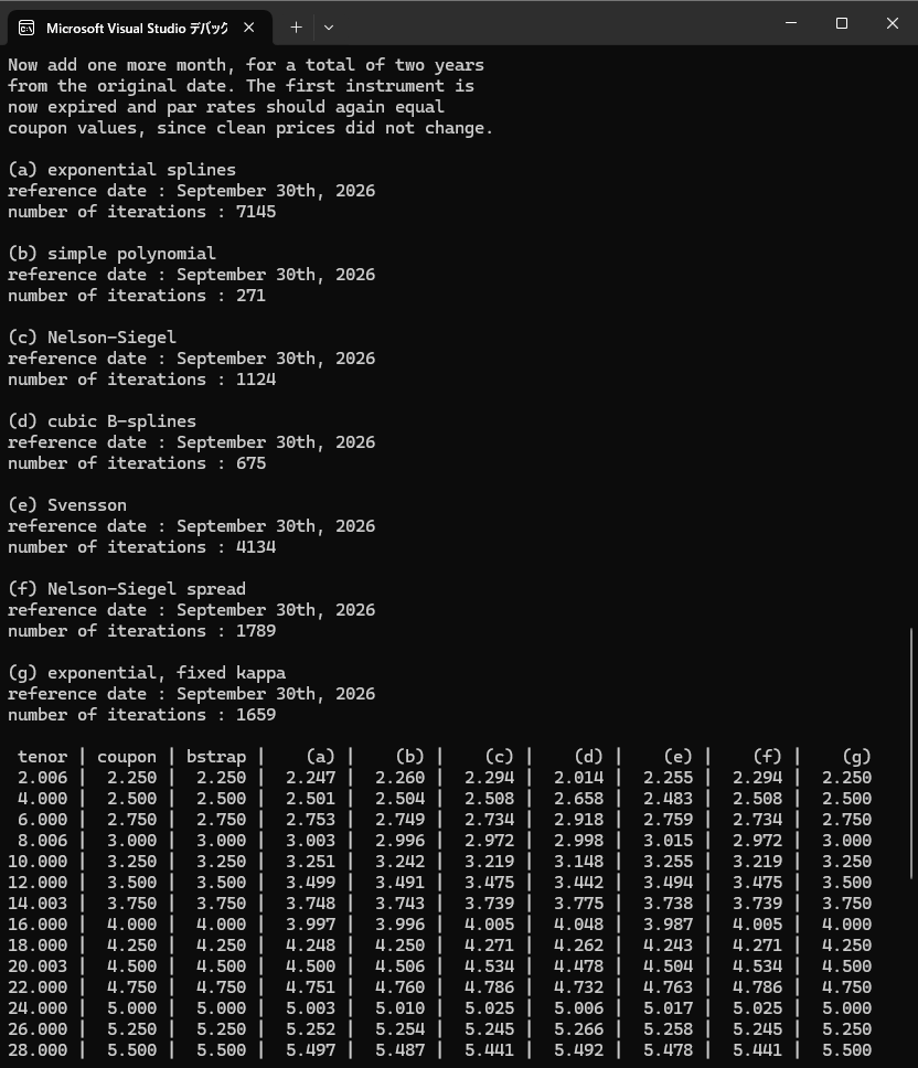 FittedBondCurve project  console output 3